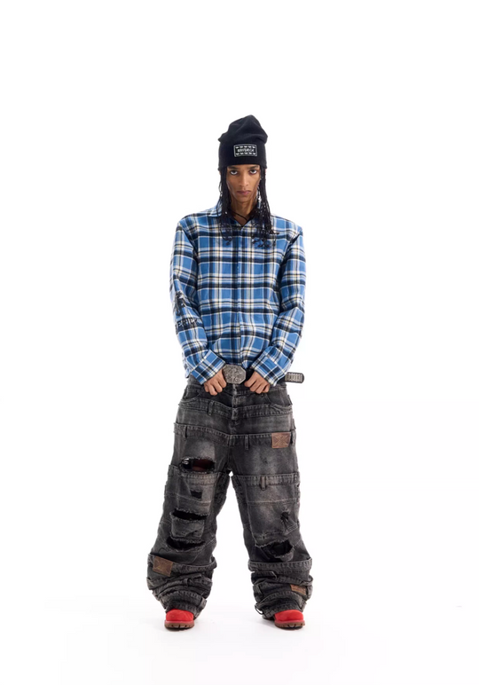 BLIND NO PLAN Reversible Plaid Long Sleeve Shirt Jacket | Face 3 Face