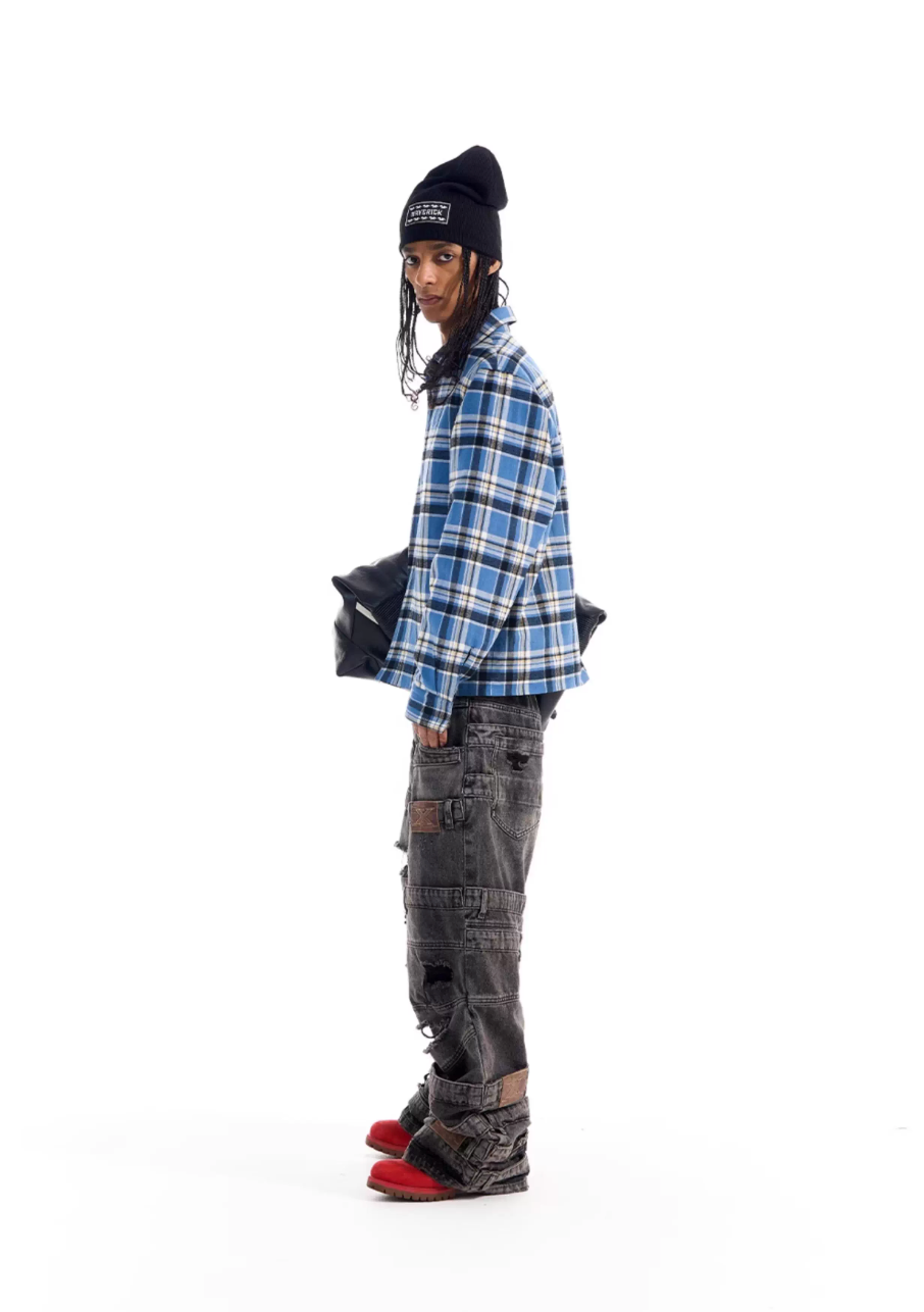 BLIND NO PLAN Reversible Plaid Long Sleeve Shirt Jacket | Face 3 Face