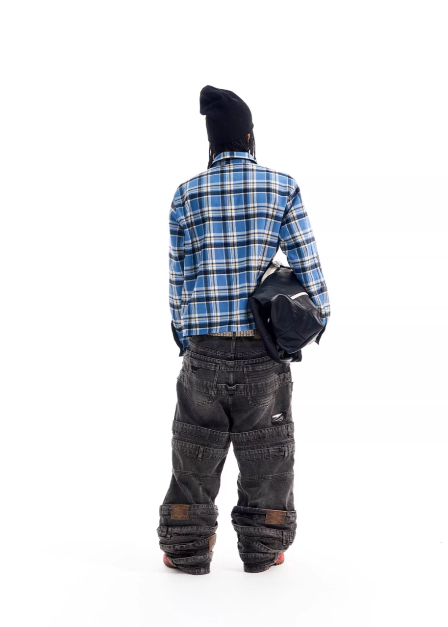 BLIND NO PLAN Reversible Plaid Long Sleeve Shirt Jacket | Face 3 Face