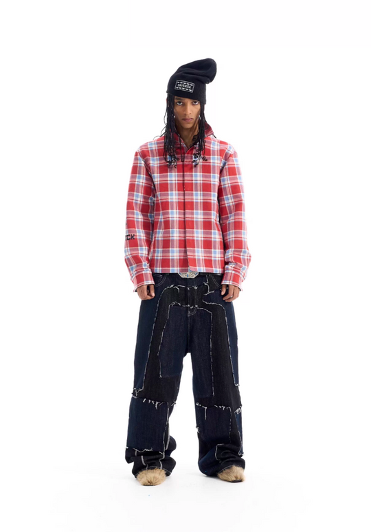 BLIND NO PLAN Reversible Plaid Long Sleeve Shirt Jacket | Face 3 Face