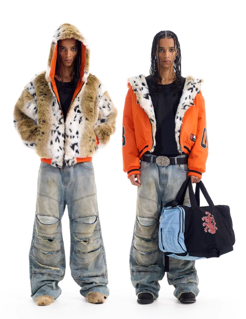 BLIND NO PLAN Reversible Leopard Fur Padded Bomber Jacket | Face 3 Face