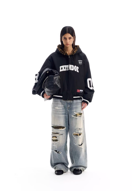 BLIND NO PLAN Reversible Leopard Fur Padded Bomber Jacket | Face 3 Face