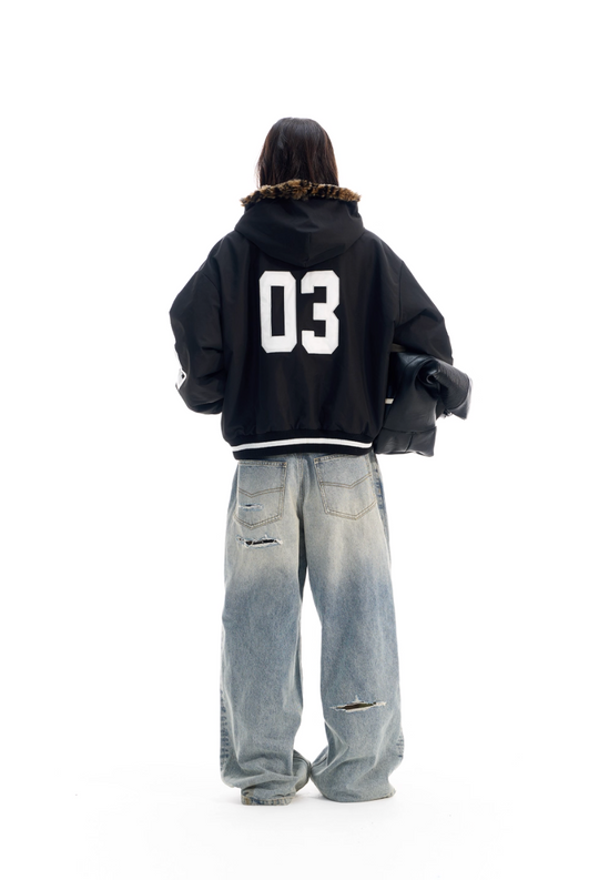 BLIND NO PLAN Reversible Leopard Fur Padded Bomber Jacket | Face 3 Face