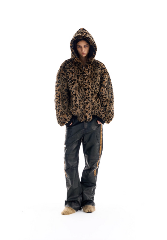 BLIND NO PLAN Reversible Leopard Fur Padded Bomber Jacket | Face 3 Face
