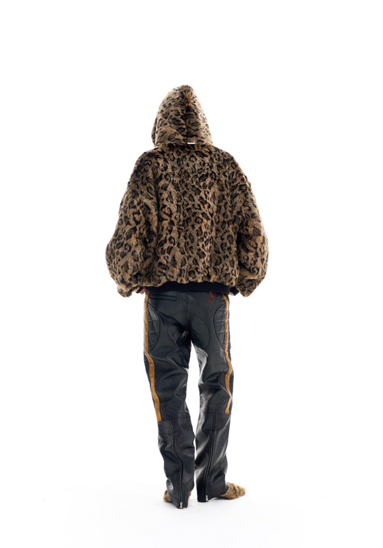 BLIND NO PLAN Reversible Leopard Fur Padded Bomber Jacket | Face 3 Face