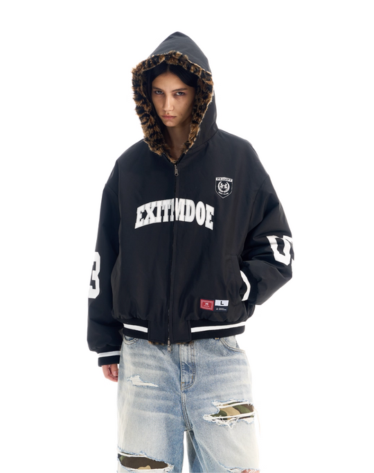 BLIND NO PLAN Reversible Leopard Fur Padded Bomber Jacket | Face 3 Face