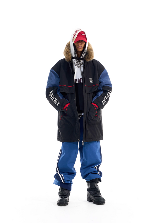 BLIND NO PLAN Color Block Fur Collar Coat | Face 3 Face