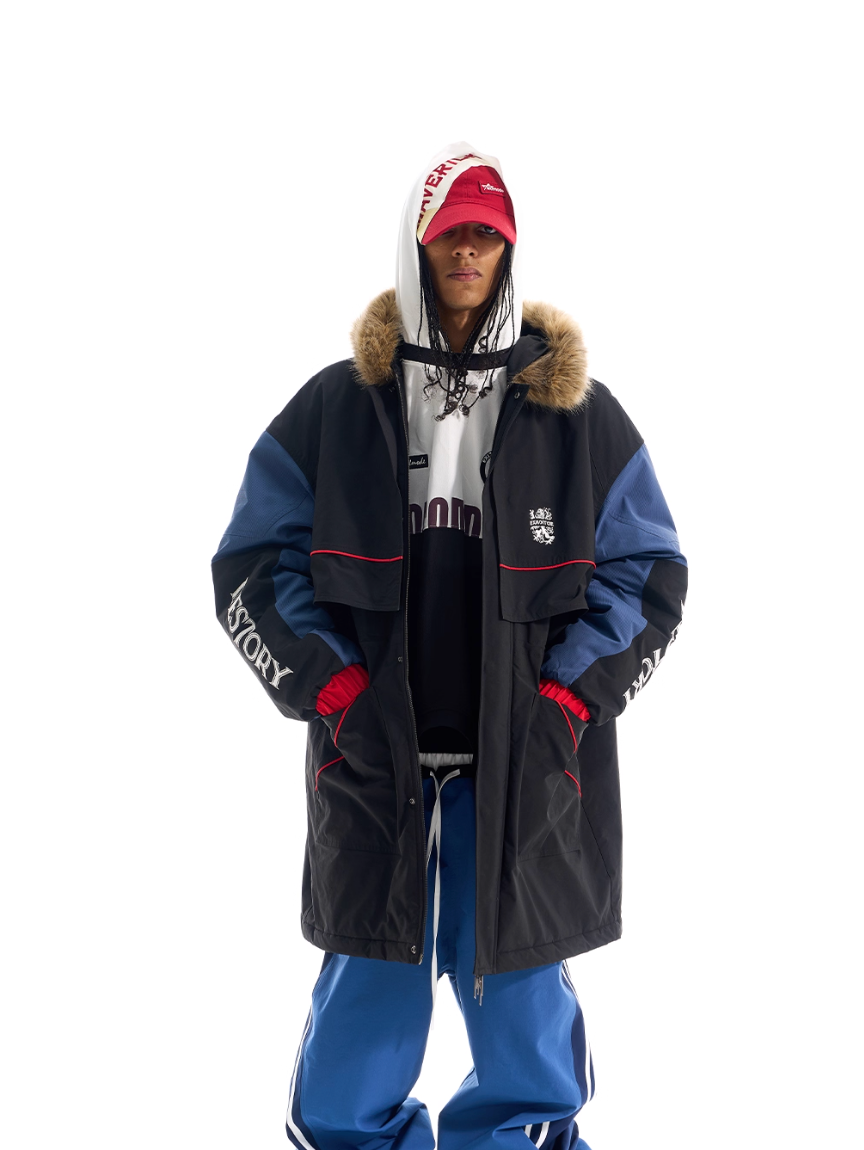 BLIND NO PLAN Color Block Fur Collar Coat | Face 3 Face