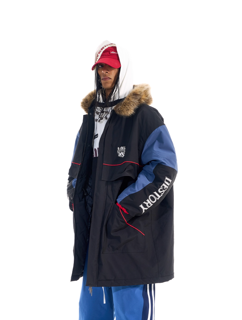 BLIND NO PLAN Color Block Fur Collar Coat | Face 3 Face