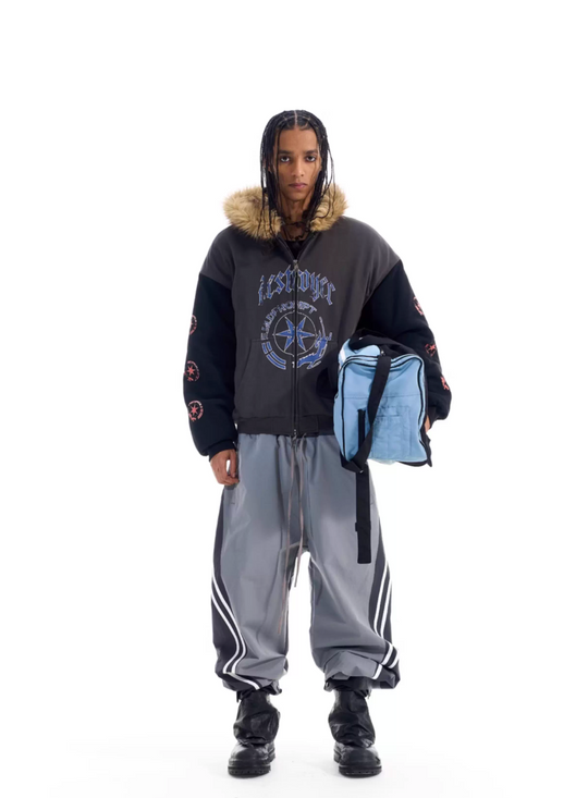 BLIND NO PLAN Color Block Fur Hood Padded Jacket | Face 3 Face