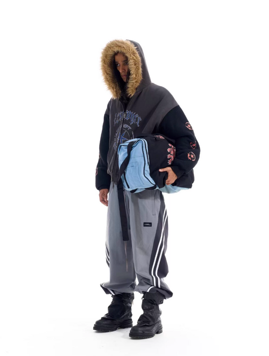 BLIND NO PLAN Color Block Fur Hood Padded Jacket | Face 3 Face