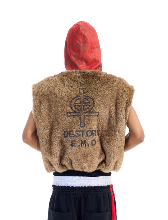 BLIND NO PLAN Patchwork Fur Hooded Vest | Face 3 Face