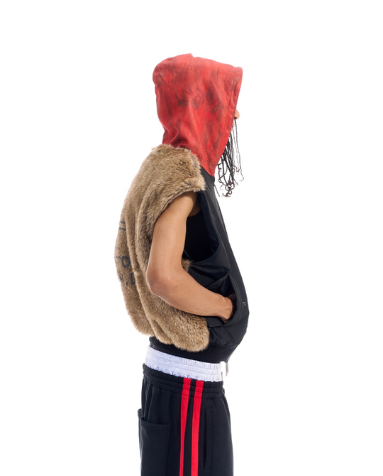 BLIND NO PLAN Patchwork Fur Hooded Vest | Face 3 Face