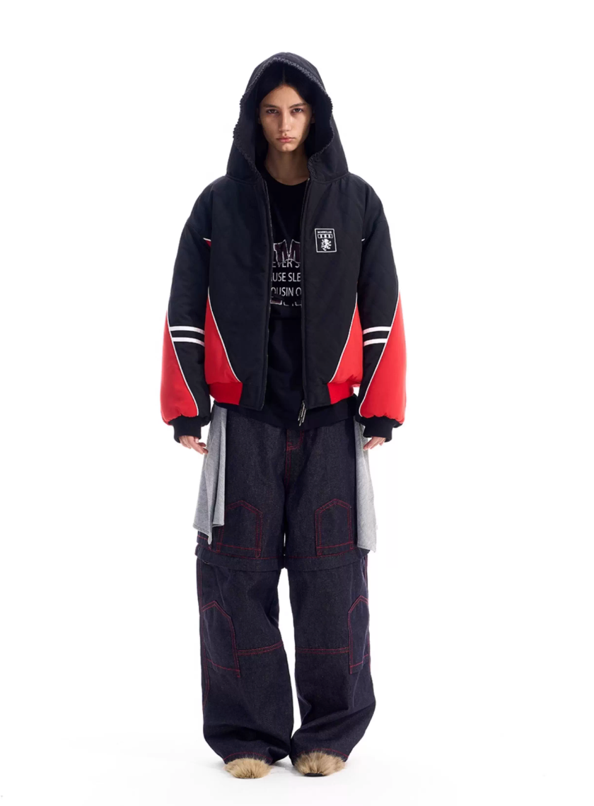 BLIND NO PLAN Quilted Color Block Hooded Bomber Jacket | Face 3 Face