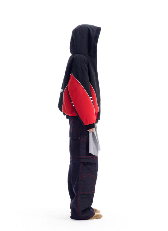 BLIND NO PLAN Quilted Color Block Hooded Bomber Jacket | Face 3 Face