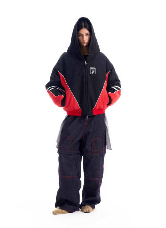 BLIND NO PLAN Quilted Color Block Hooded Bomber Jacket | Face 3 Face