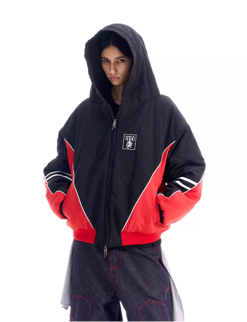 BLIND NO PLAN Quilted Color Block Hooded Bomber Jacket | Face 3 Face