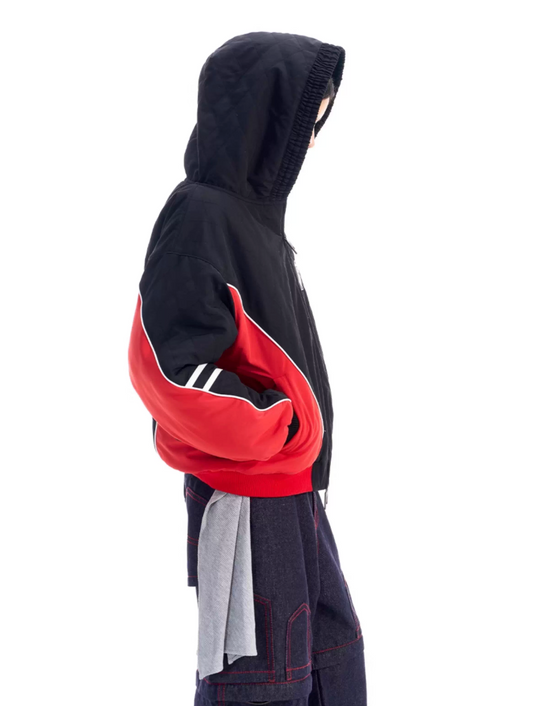 BLIND NO PLAN Quilted Color Block Hooded Bomber Jacket | Face 3 Face