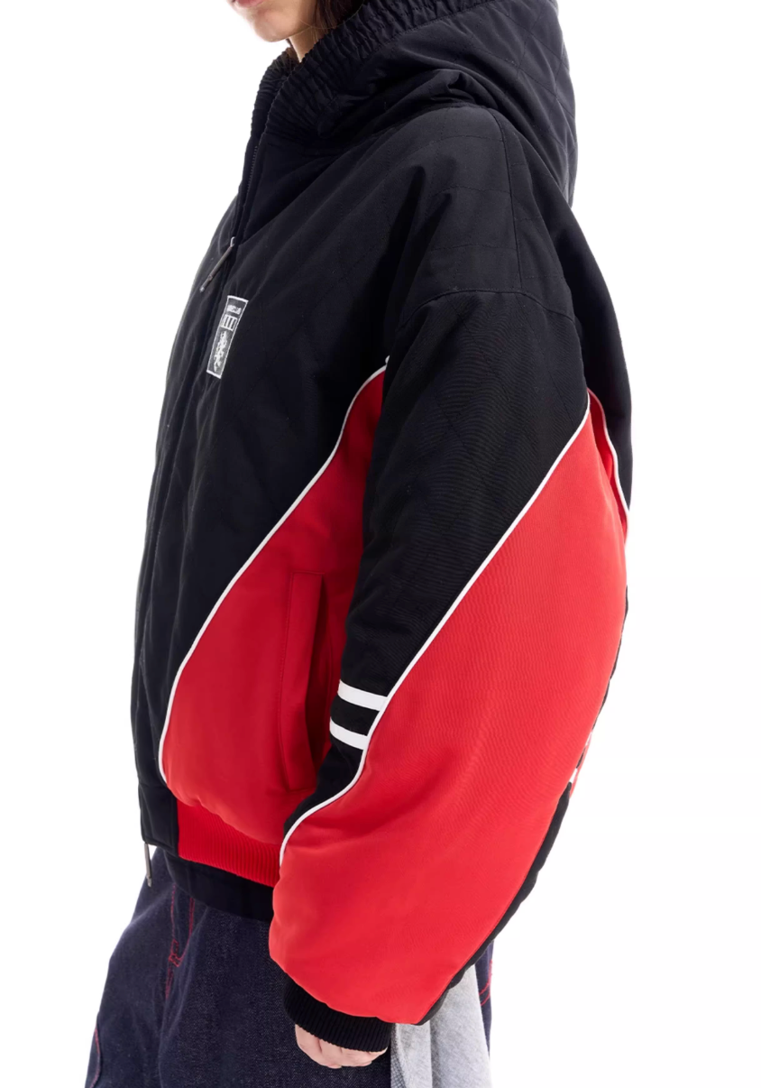 BLIND NO PLAN Quilted Color Block Hooded Bomber Jacket | Face 3 Face