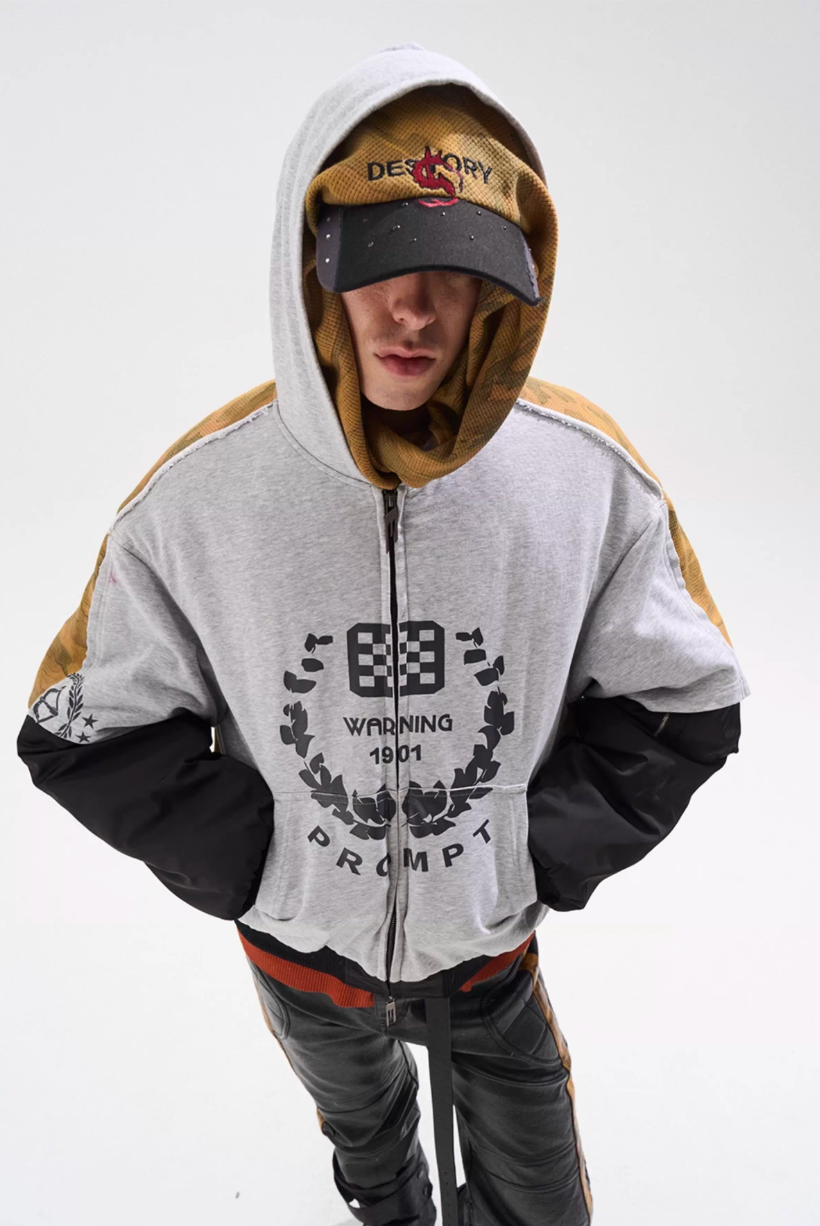 BLIND NO PLAN Reconstructed Patchwork Camouflage Padded MA-1 Jacket | Face 3 Face