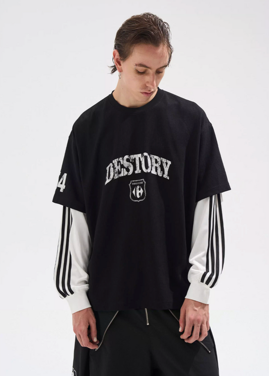 BLIND NO PLAN Layered Waffle and Jersey Long Sleeve Tee | Face 3 Face