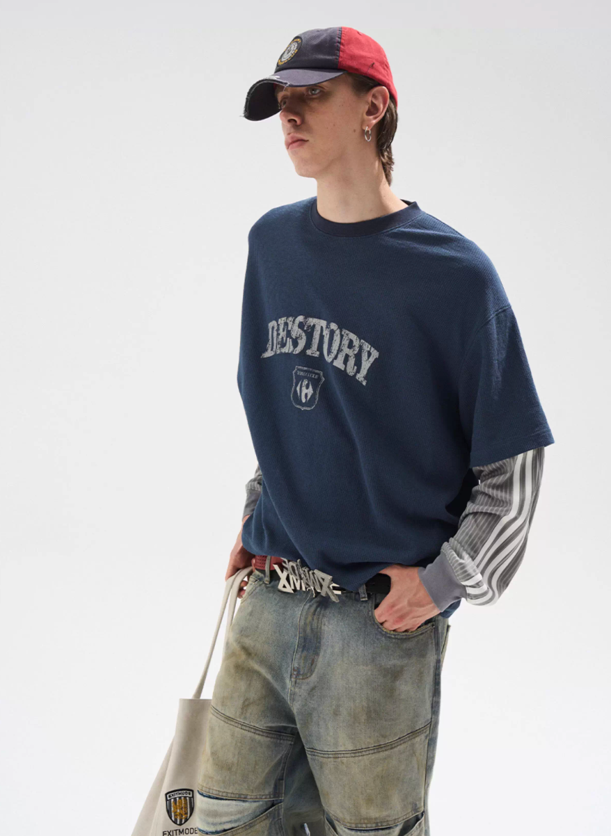 BLIND NO PLAN Layered Waffle and Jersey Long Sleeve Tee | Face 3 Face