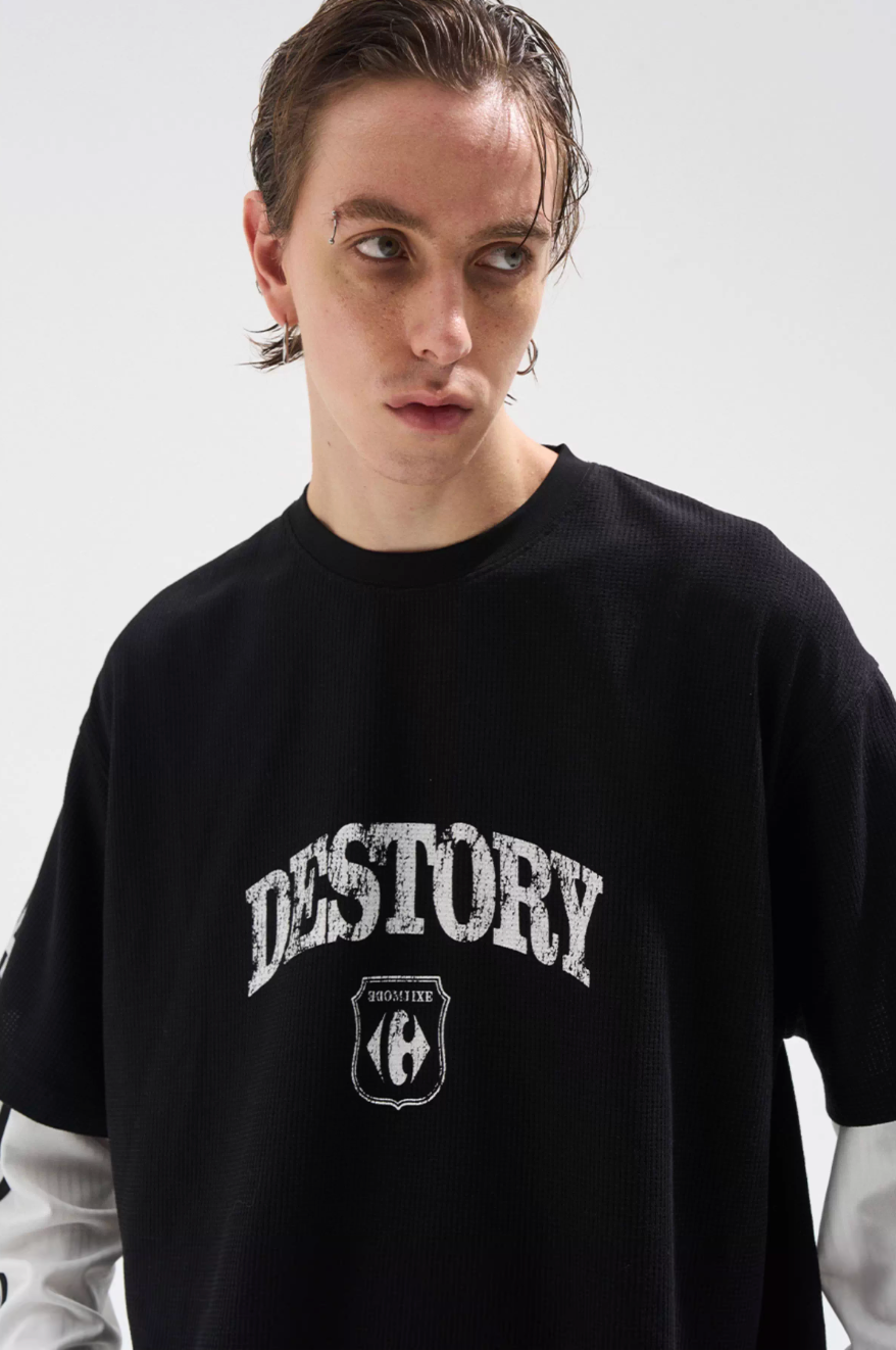 BLIND NO PLAN Layered Waffle and Jersey Long Sleeve Tee | Face 3 Face