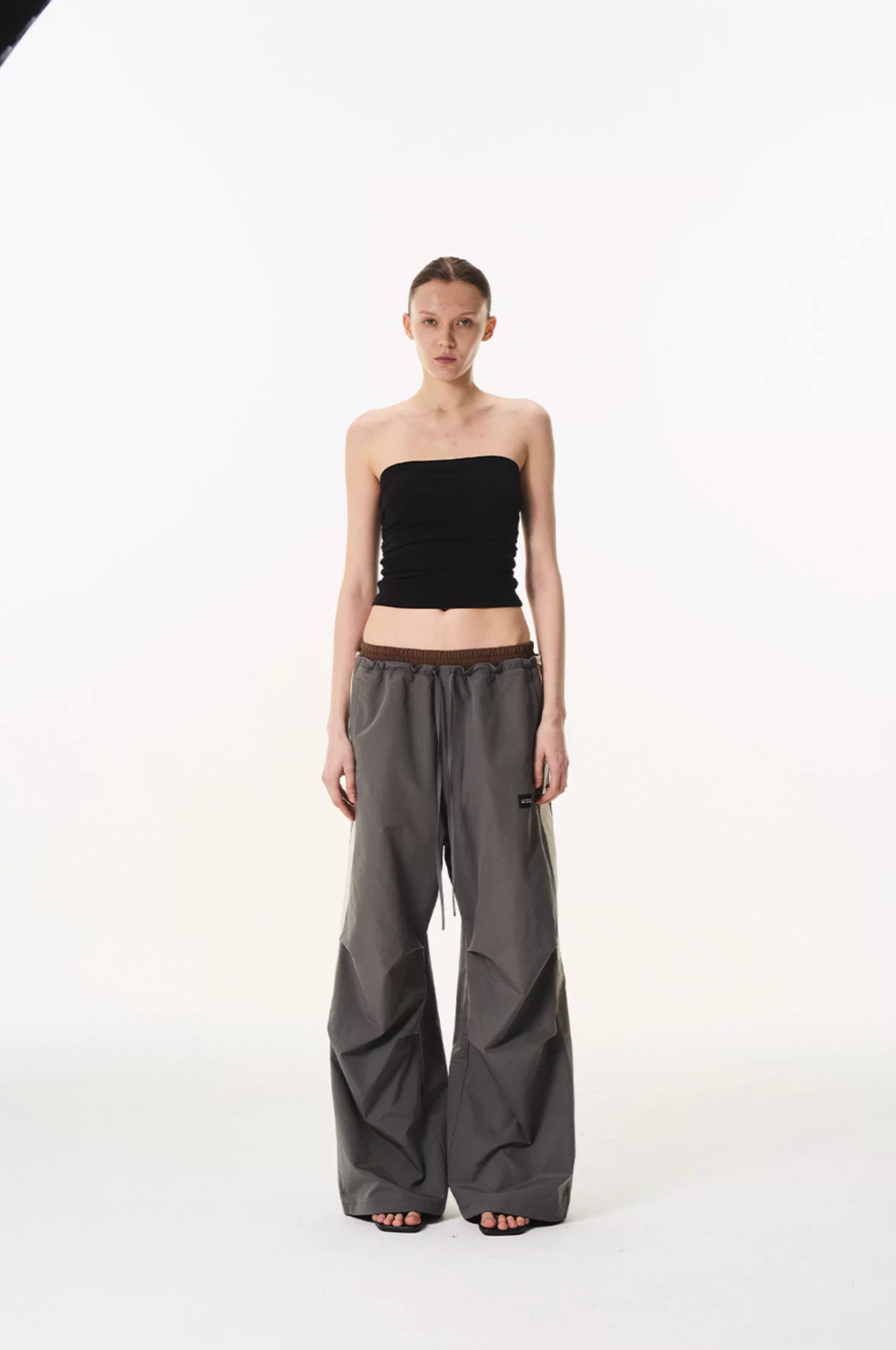 BLIND NO PLAN Double Waist Layered Color Block Pleated Track Pants | Face 3 Face