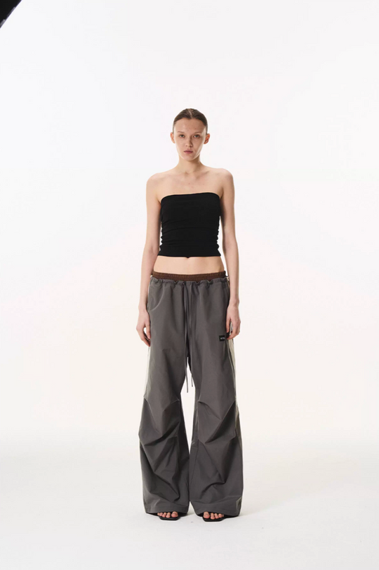 BLIND NO PLAN Double Waist Layered Color Block Pleated Track Pants | Face 3 Face