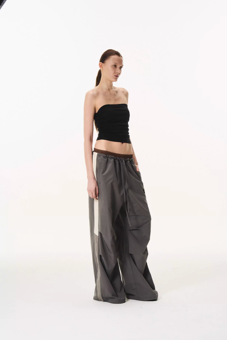 BLIND NO PLAN Double Waist Layered Color Block Pleated Track Pants | Face 3 Face