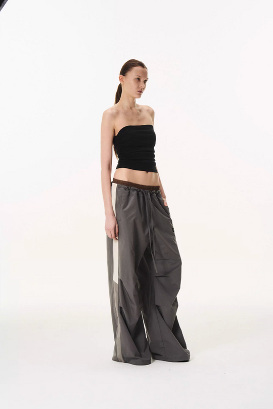 BLIND NO PLAN Double Waist Layered Color Block Pleated Track Pants | Face 3 Face