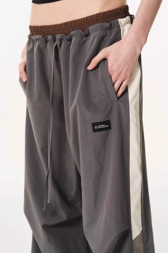 BLIND NO PLAN Double Waist Layered Color Block Pleated Track Pants | Face 3 Face
