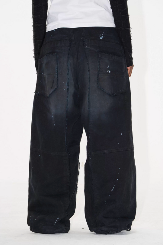 BLIND NO PLAN Washed Ink Splatter Patchwork Baggy Jeans | Face 3 Face