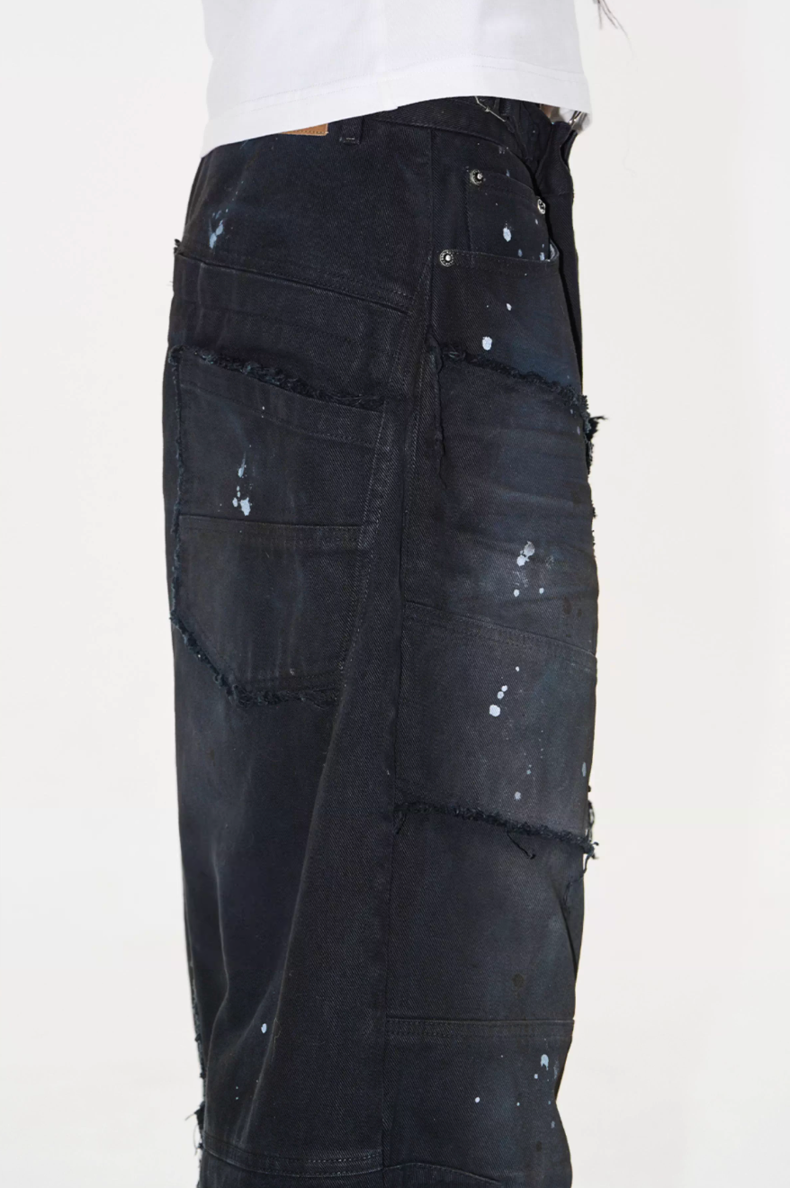 BLIND NO PLAN Washed Ink Splatter Patchwork Baggy Jeans | Face 3 Face