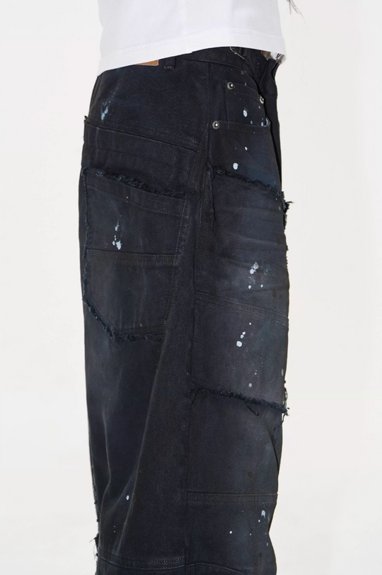 BLIND NO PLAN Washed Ink Splatter Patchwork Baggy Jeans | Face 3 Face