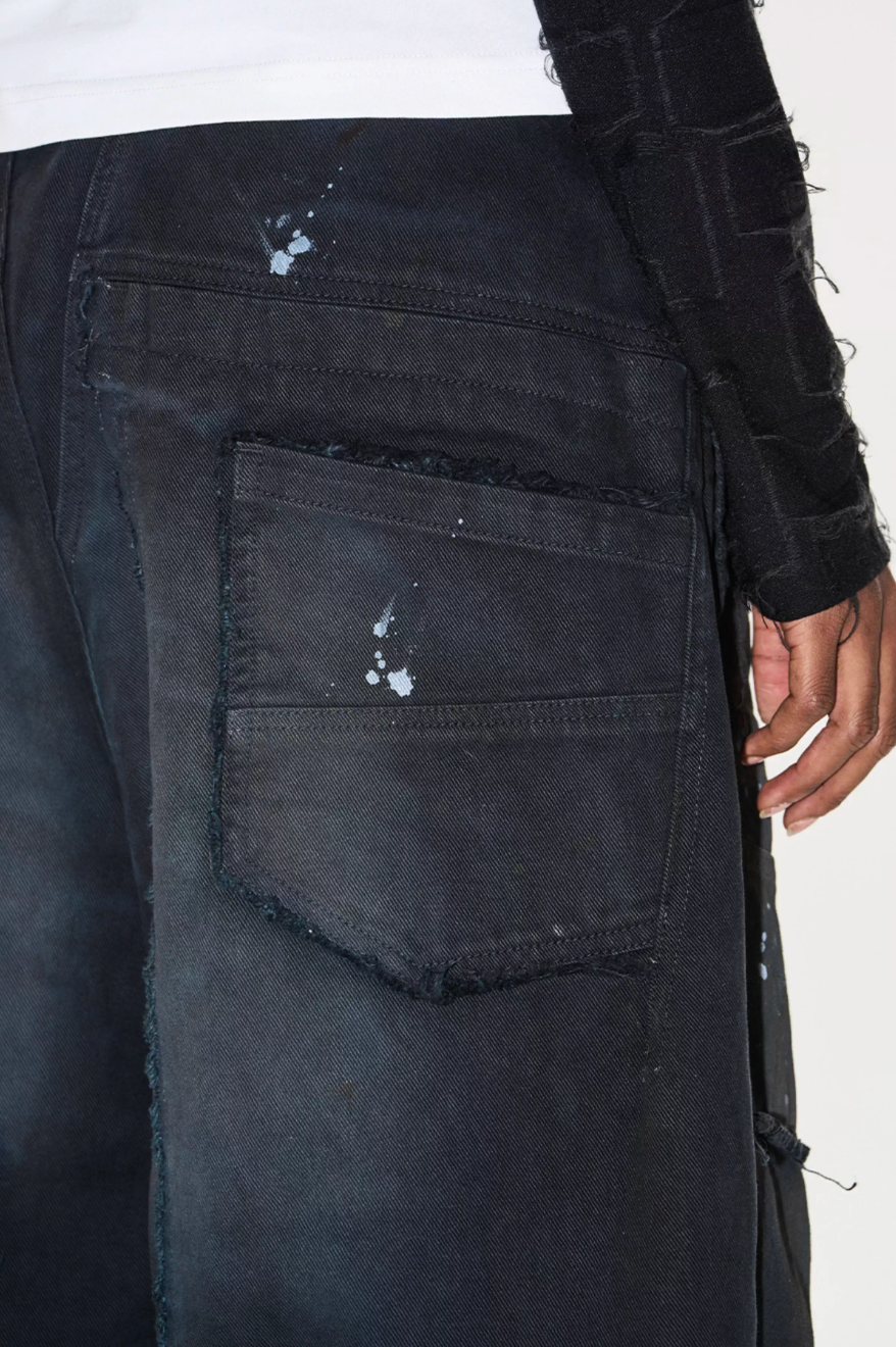 BLIND NO PLAN Washed Ink Splatter Patchwork Baggy Jeans | Face 3 Face