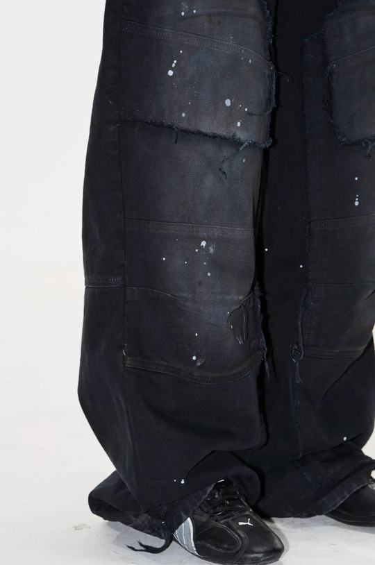 BLIND NO PLAN Washed Ink Splatter Patchwork Baggy Jeans | Face 3 Face
