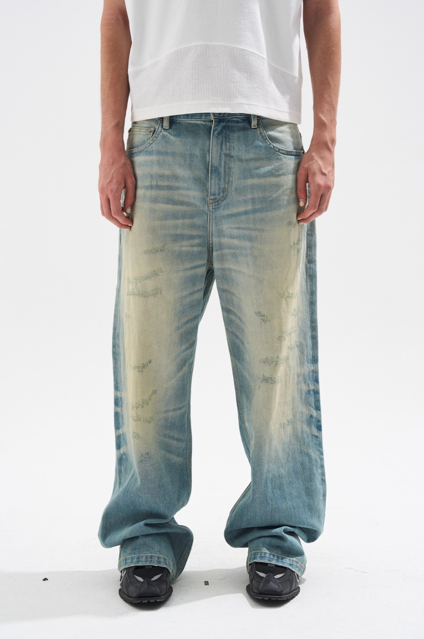 BLIND NO PLAN Handmade Cat Whiskers Washed Baggy Jeans | Face 3 Face