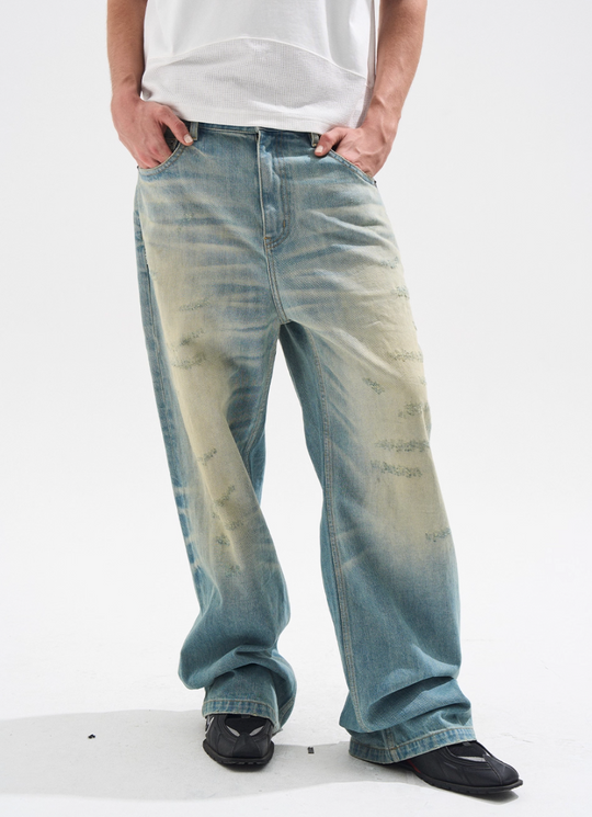 BLIND NO PLAN Handmade Cat Whiskers Washed Baggy Jeans | Face 3 Face