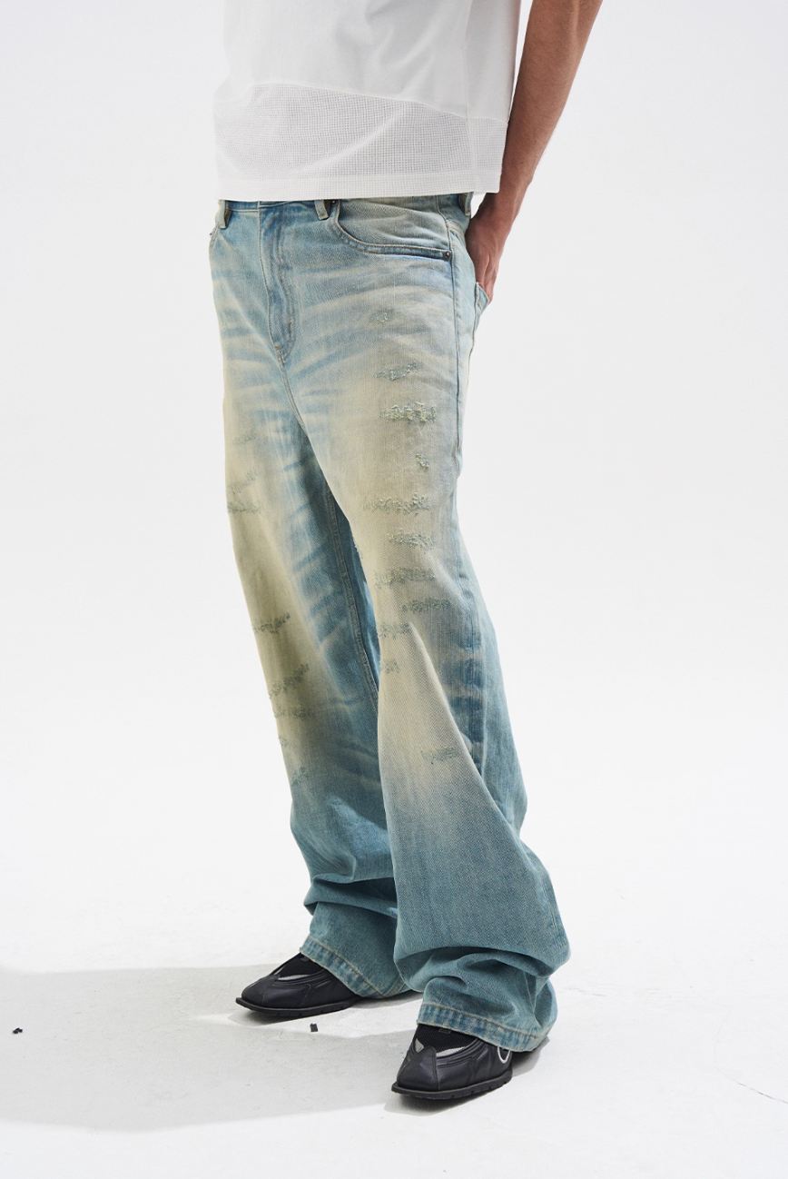 BLIND NO PLAN Handmade Cat Whiskers Washed Baggy Jeans | Face 3 Face