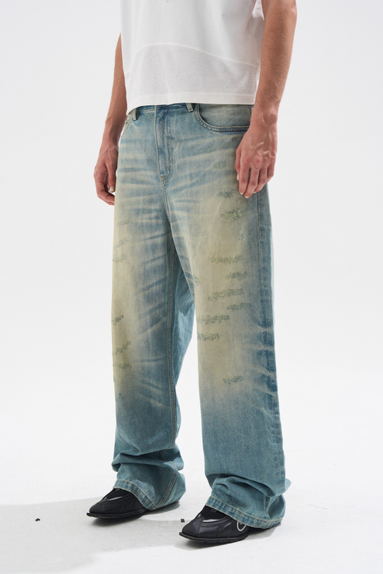 BLIND NO PLAN Handmade Cat Whiskers Washed Baggy Jeans | Face 3 Face