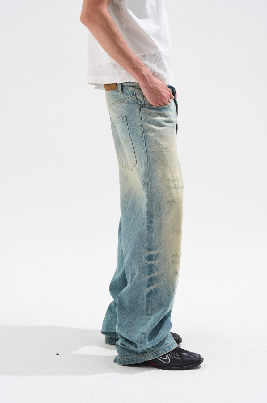 BLIND NO PLAN Handmade Cat Whiskers Washed Baggy Jeans | Face 3 Face