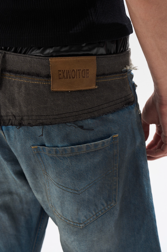 BLIND NO PLAN Frayed Waist Patchwork Washed Machete Jeans | Face 3 Face