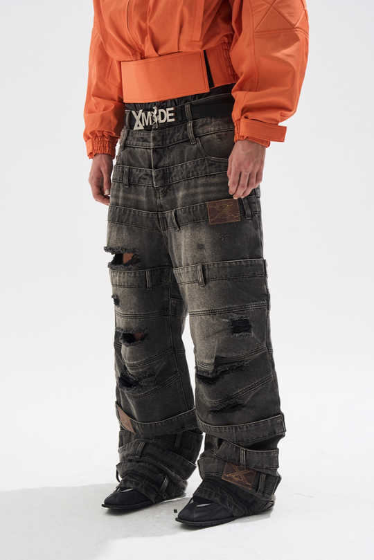 BLIND NO PLAN Multi Layered Waist Ash Washed Baggy Jeans | Face 3 Face