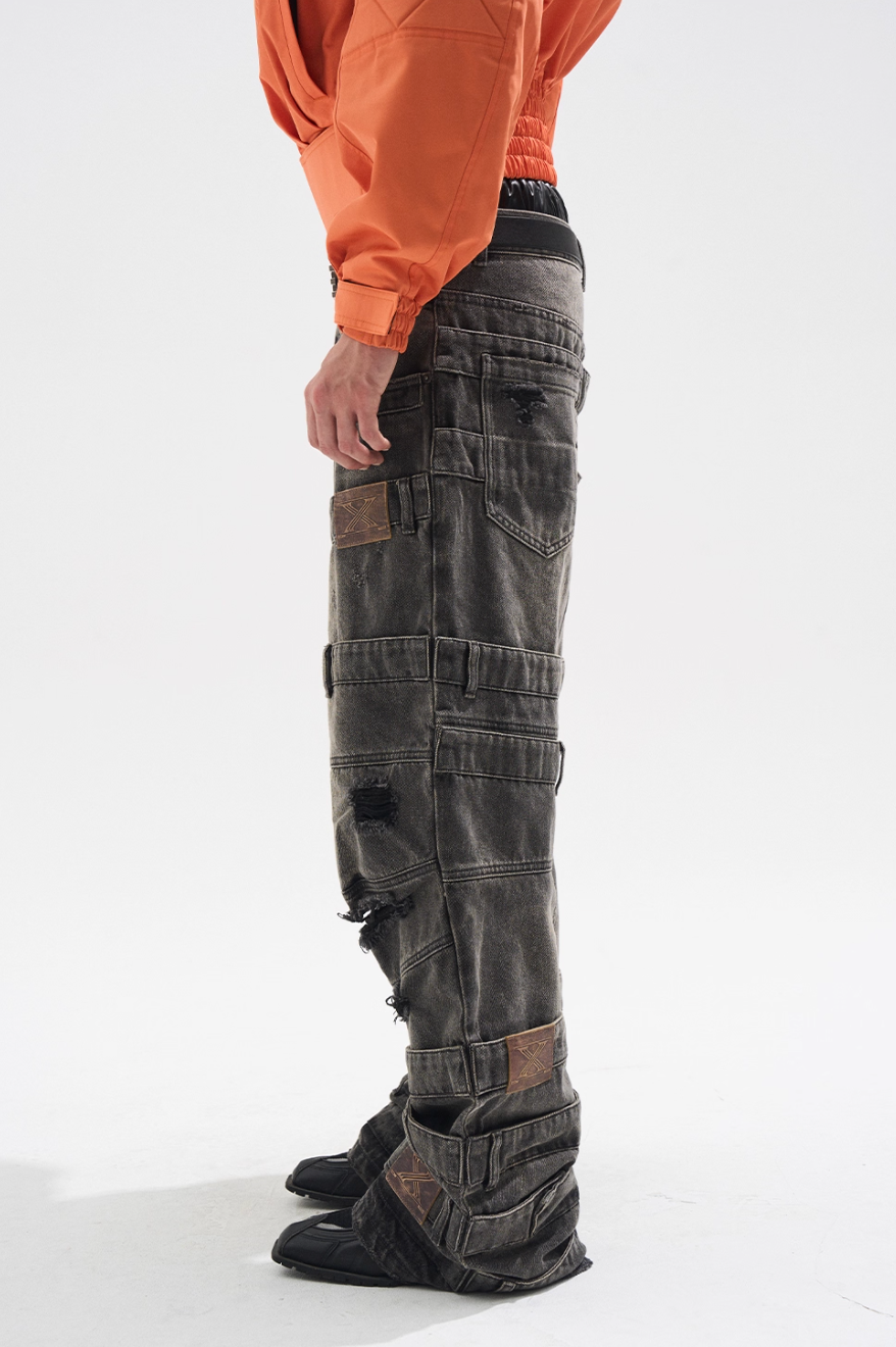 BLIND NO PLAN Multi Layered Waist Ash Washed Baggy Jeans | Face 3 Face