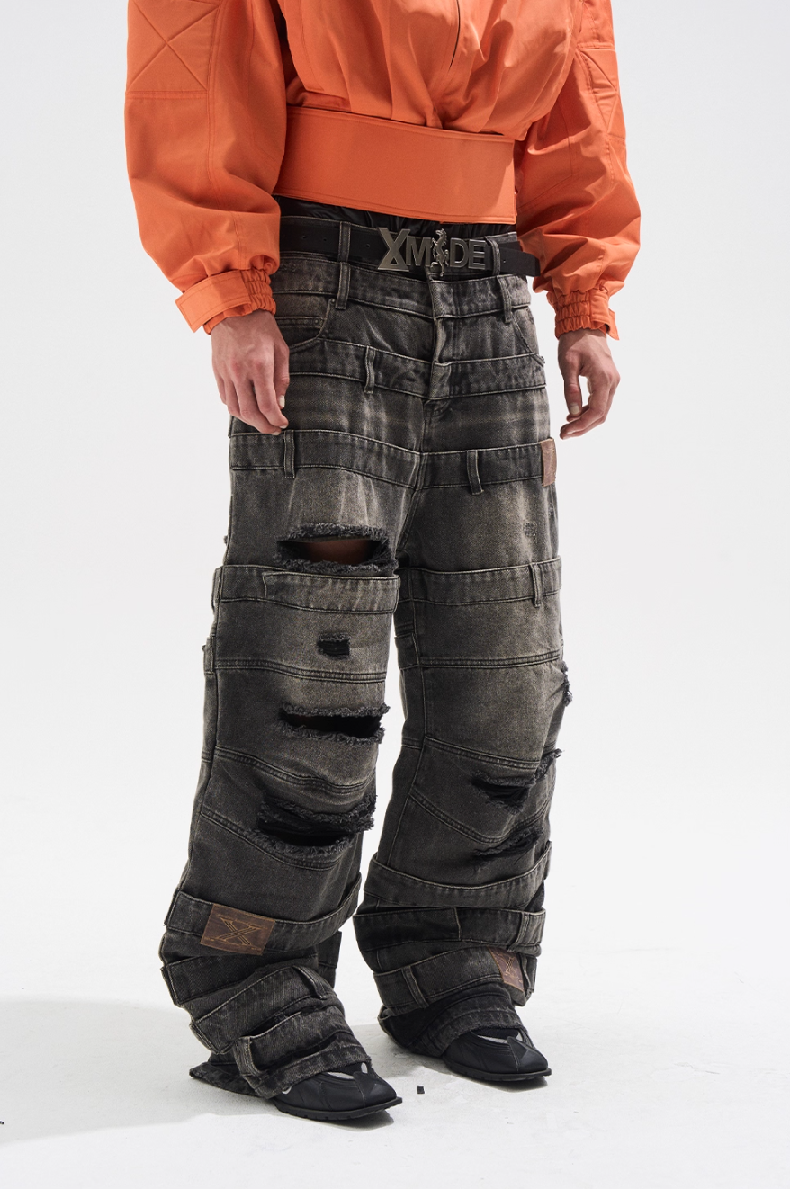 BLIND NO PLAN Multi Layered Waist Ash Washed Baggy Jeans | Face 3 Face