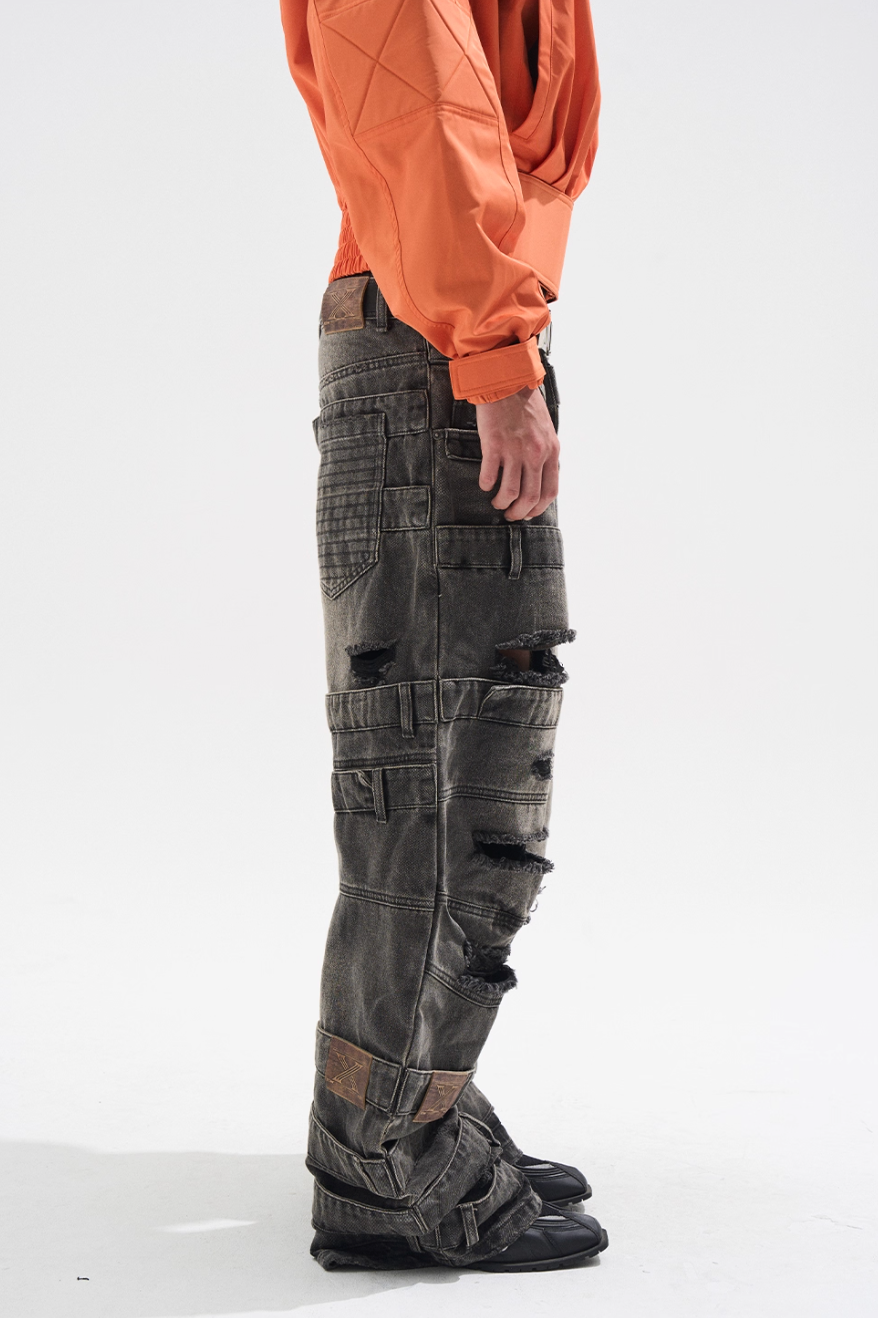 BLIND NO PLAN Multi Layered Waist Ash Washed Baggy Jeans | Face 3 Face
