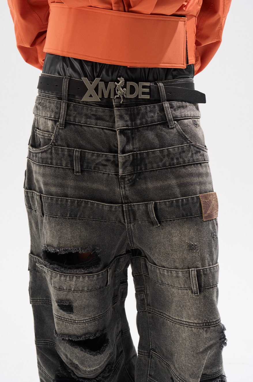 BLIND NO PLAN Multi Layered Waist Ash Washed Baggy Jeans | Face 3 Face