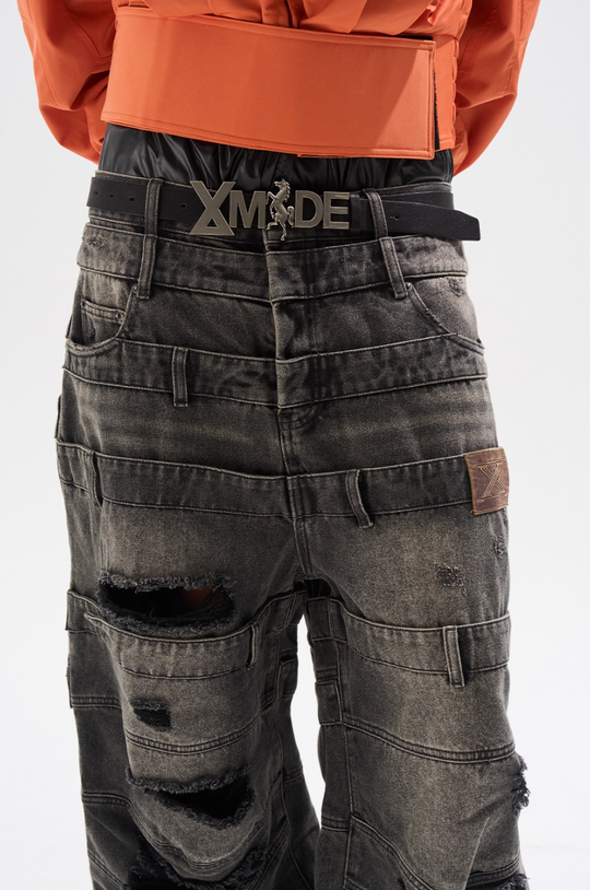 BLIND NO PLAN Multi Layered Waist Ash Washed Baggy Jeans | Face 3 Face