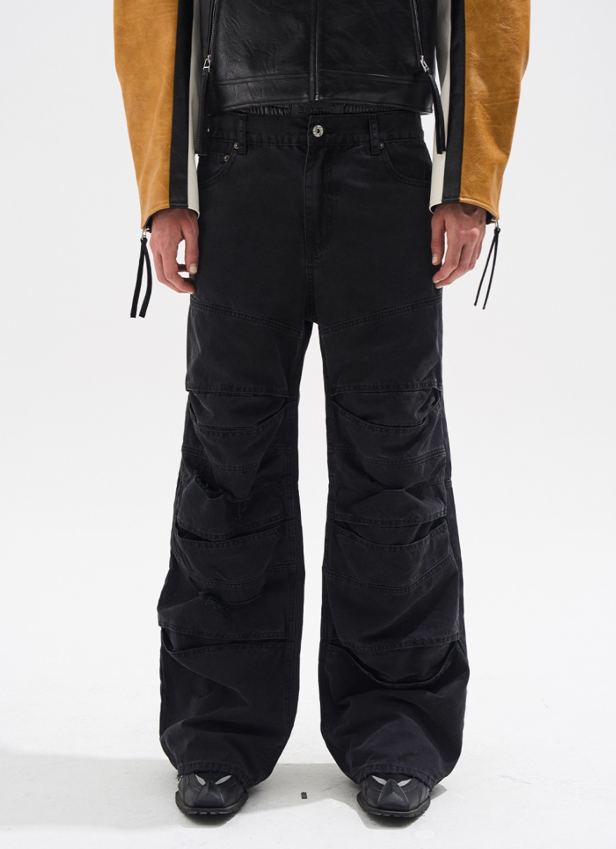 BLIND NO PLAN Layered Split Dirty Washed Baggy Jeans | Face 3 Face